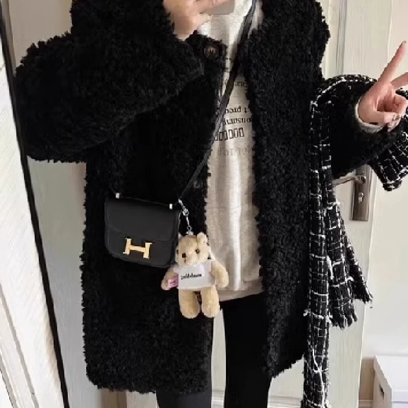 

Женская куртка из меха ягненка премиум-класса средней длины, теплая кожаная меховая интегрированная осенне-зимняя верхняя одежда для поездок на работу Sle