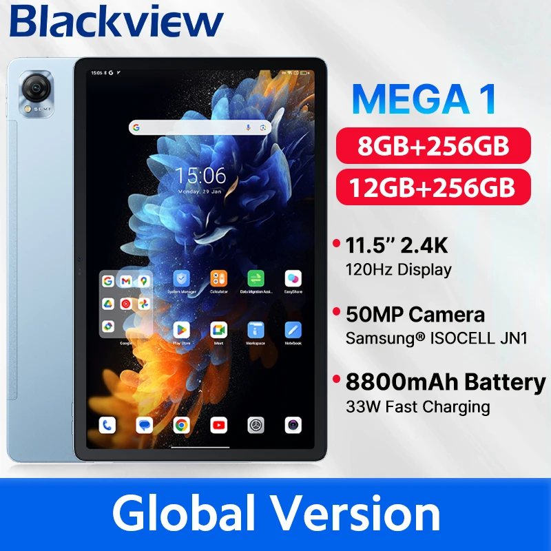 Планшеты Blackview MEGA 1 MTK Helio G99 11,5-дюймовый дисплей 2,4K 120 Гц 8 ГБ/12 ГБ 256 ГБ 50-мегапиксельная камера 33 Вт быстрая зарядка аккумулятор 8800 мАч