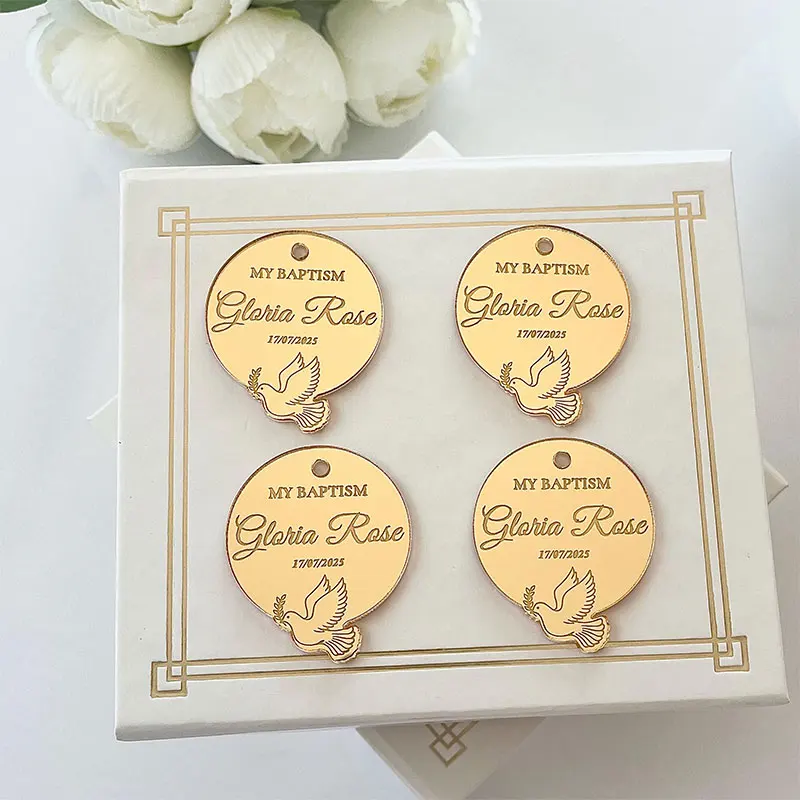 Etiquetas Personalizadas de Acrílico con Cruz Dorada para Recuerdos de Bautizo, Mi Bautizo, Boda, Comunión, Fiesta