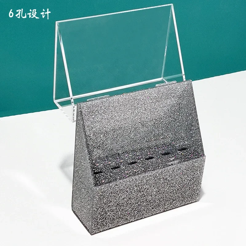 6-Hole eyelash tweezers storage rack for grafting eyelashes, acrylic storage box, dustproof marble pattern tweezers rack.