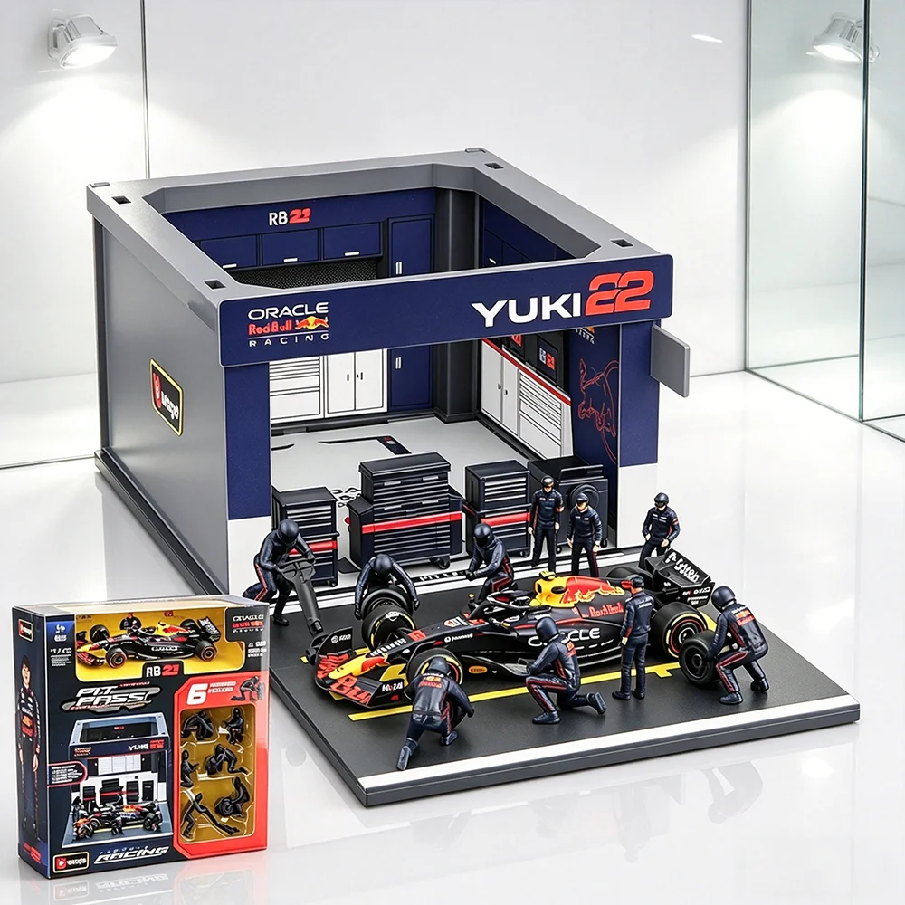 bburago-1-43-f1-red-bull-racing-rb21-2025-1-verstappen-22-yuki-tsunoda-diy-pit-house-alloy-car-die-cast-model-toy-collectible