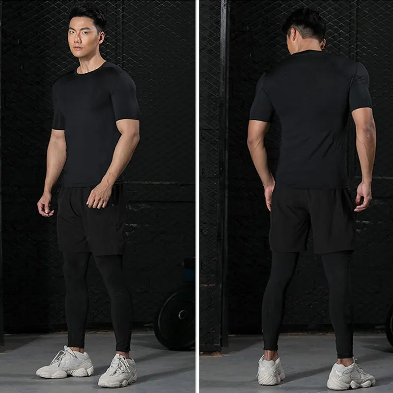 Summer Men's T Shirt Outdoor Training Fitness Gym Jogging Running Sweatshirt Compression Shirts Support Pattern Customization