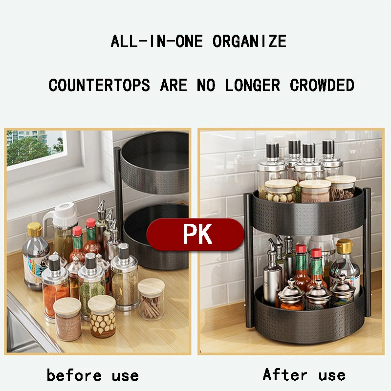 Lazy Susan Cabinet Organizer, Lazy Susan Kitchen Turntable Spice Rack Organizer, 360 Degree Spinning Storage Container Tray