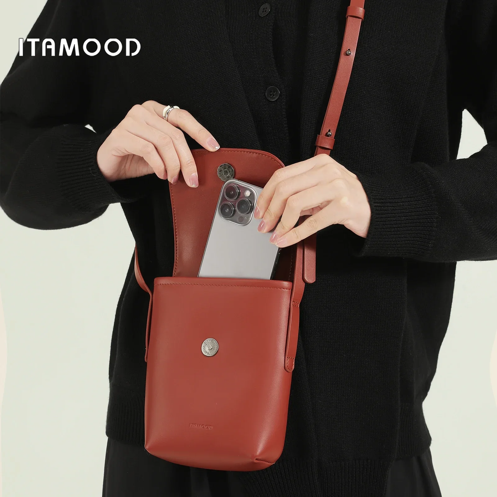 

ITAMOOD Women Shoulder Strap Brown Split Leather Phone Bag Original Designer Brand Replica Handbag Mother's Day Gift Vintage