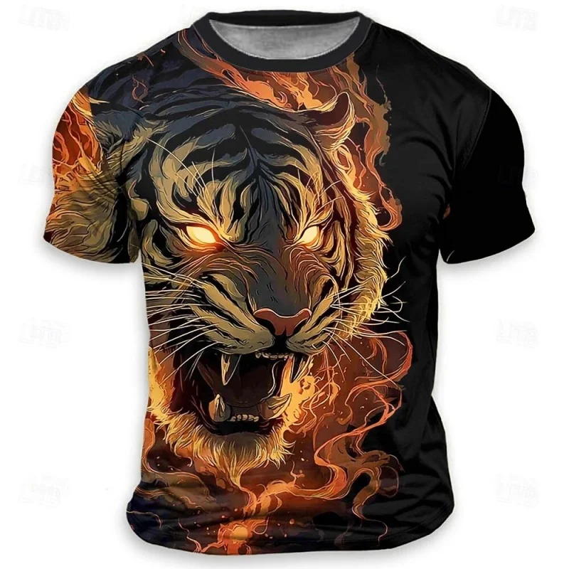 3D Printed Fire Tiger Galaxy Dolphin T Shirt For Men Animal Pattern T-Shirts Summer Round Neck Short Sleeve Tees
