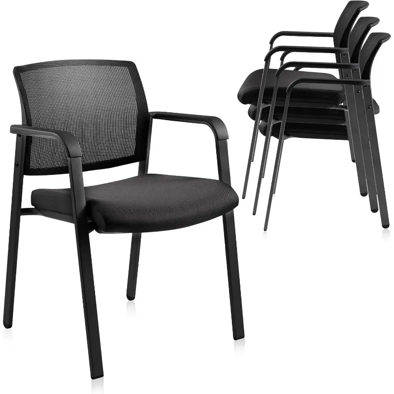 홈 오피스 책상 의자 바퀴 없음, 원격 학습용 인체공학적 메쉬 미드 백 스태킹 팔 의자, 소규모 사무실, 게스트 의자