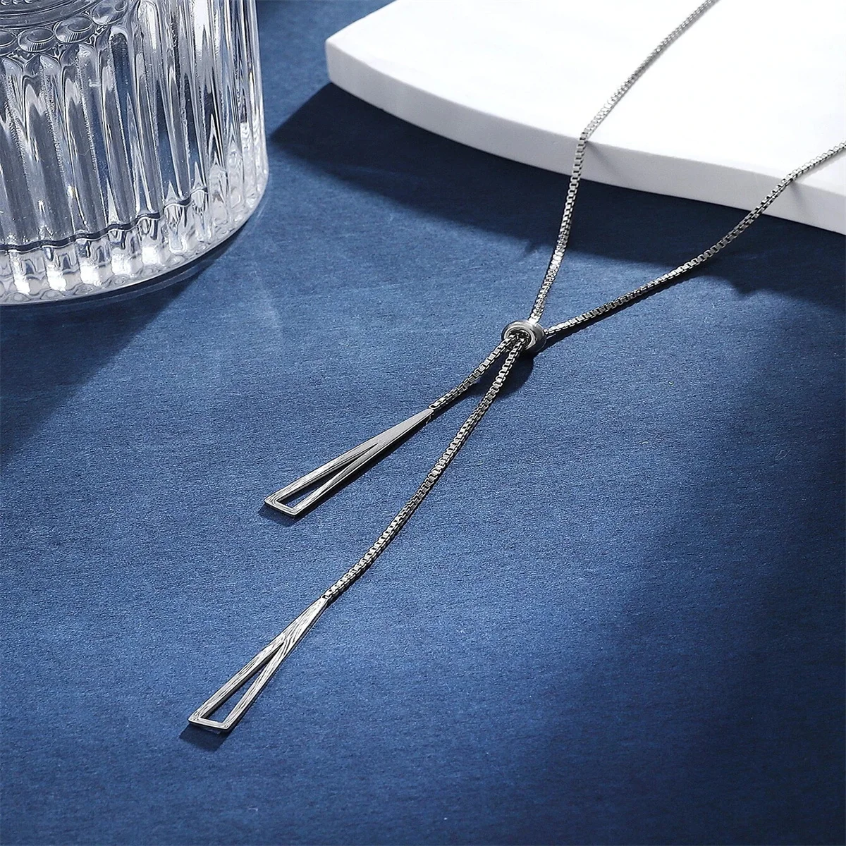 Fashion Gold Color Triangle Pendant Necklace Stainless Steel Simple Charm Y Lariat Necklaces for Women Boho Minimalist Jewelry image 2