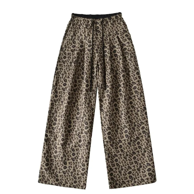 رغبة نقية نمط ليوبارد طباعة سراويل تقليدية كتلة اللون فضفاض بنطال ذو قصة أرجل واسعة الخريف الشتاء جديد تنوعا التخسيس مستقيم PK48 #6