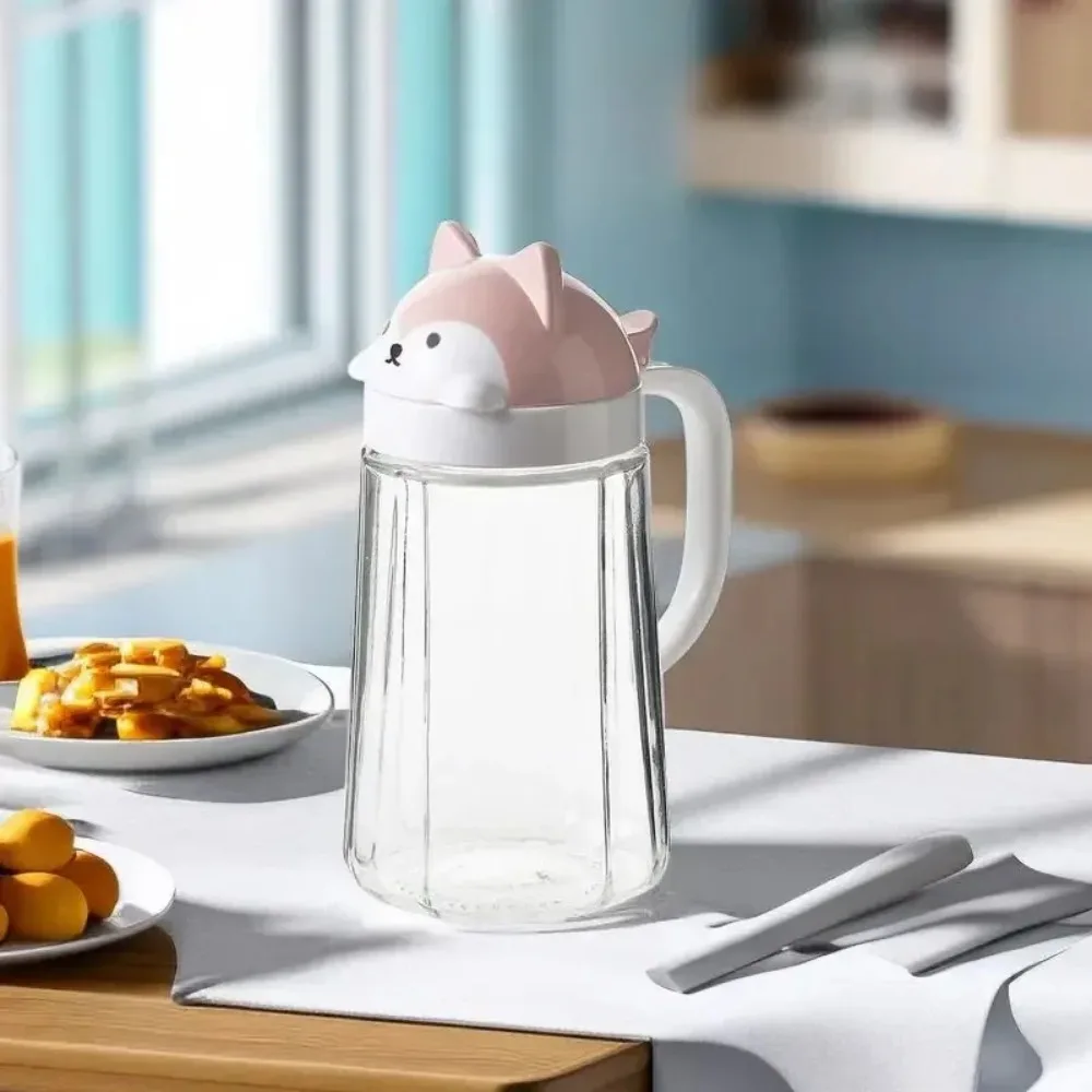

300/600ml Cute Cat Glass Oil Bottle Household Originality Kitchen Baking Tool Soy Sauce Vinegar Cooking Wine Leak Proof Bottle