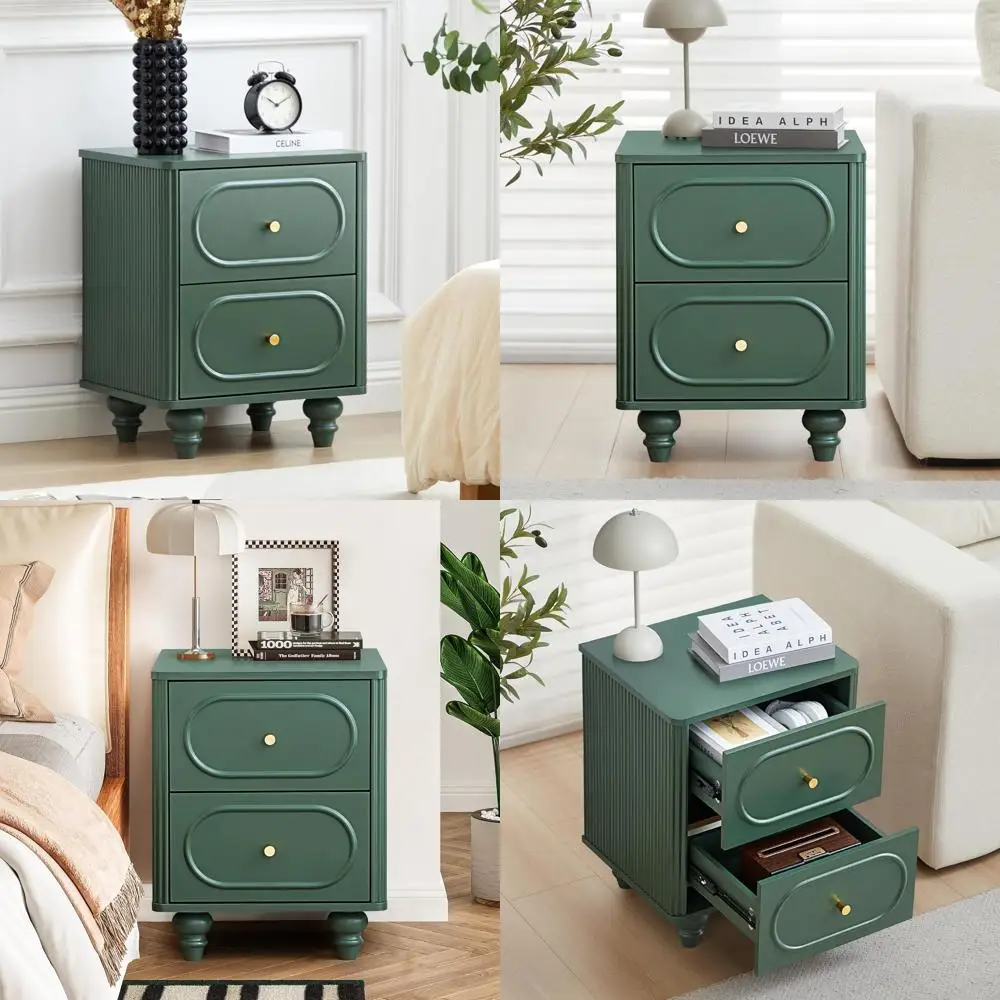 منضدة مخدد باللون الأخضر الحديث في منتصف القرن - طاولة بجانب السرير على طراز المزرعة الصغيرة لغرفة النوم مع درجين #1