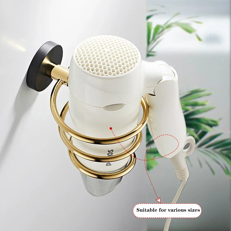 Hair Dryer Holder Wall Mounted Shelves Brass Chrome Gold Stand Hairdryer Organizaer Toilet Blower Holder Bathroom Accessories