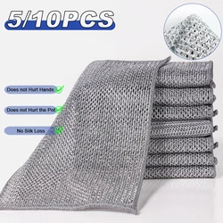 Paño de limpieza de malla de alambre para cocina, estropajo reutilizable, eliminación de óxido, trapos de cocina, toalla mágica para lavar platos, 5/10 piezas