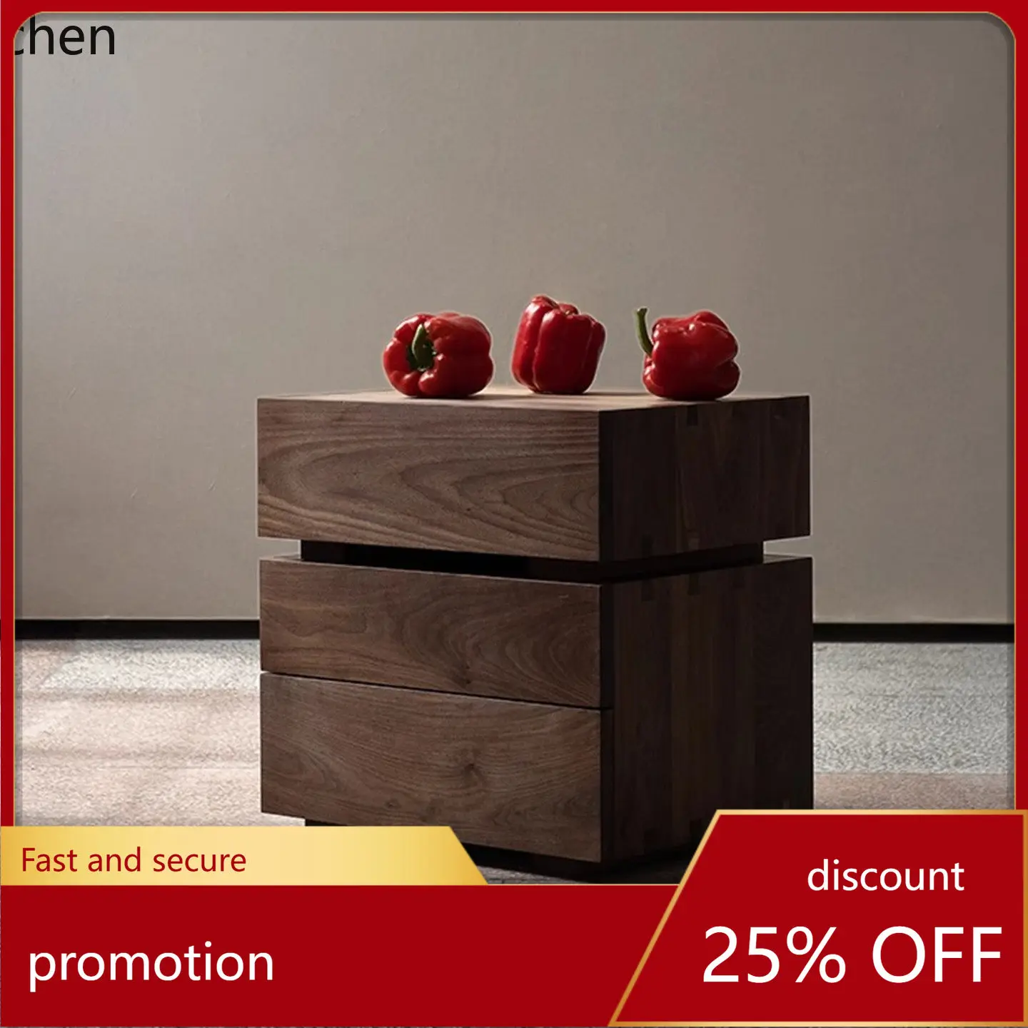 

CZ Black Walnut Bedside Table Solid Wood Small Simple Modern Home Bedroom Simple Storage Cabinet