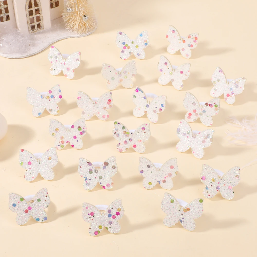 

20pcs Glitter Sequin Butterfly Bow Elastic Hair Bands For Kids Girls Hair Ties Cute Hair Accessories Children Headwear gifts
