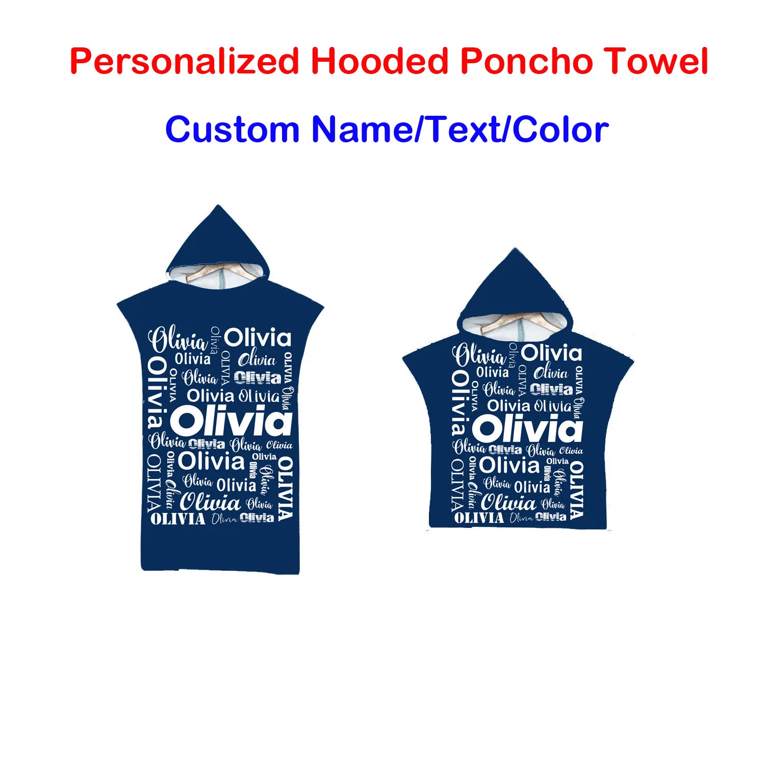 

Personalized Custom Name/Text/Color Hooded Towel Poncho,Beach Pool Swim Changing Robe,Holiday Gift,Drop Shipping,Wholesale
