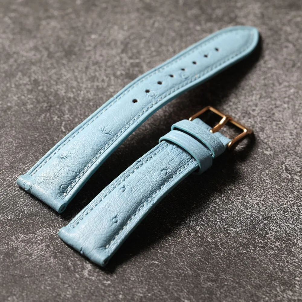 20 21 22mm universal Handmade Ostrich genuine leather watch strap Tiffany Glacier Blue watchband men For Breitling Rolex Seiko