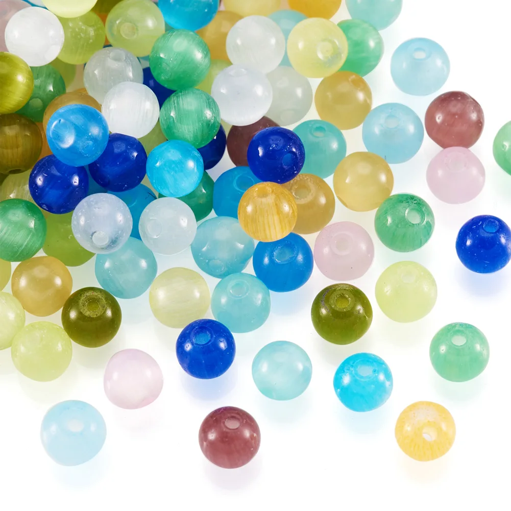 210pcs 4mm Cat Eye Glass Beads Mixed Color Round Jewelry Bead Loose Spacer Bead for Bracelet Necklace Earrings DIY Craft Making