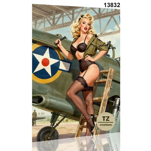 Illustration Pinup Metal Tin Plaque Sign Poster Canvas Mancave WW2 WW3 Artwork --Tin Sign