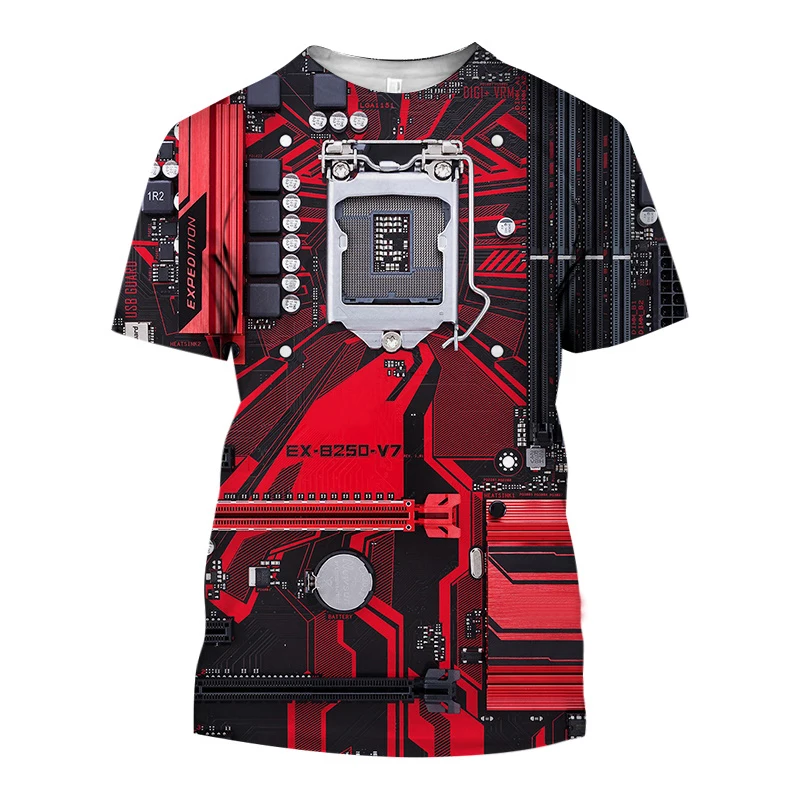 Circuit Board CPU Graphic T Shirt for Men Clothing Tee Shirts Cool Designs 3D Electronic Chip Motherboard Mainboard Short Sleeve