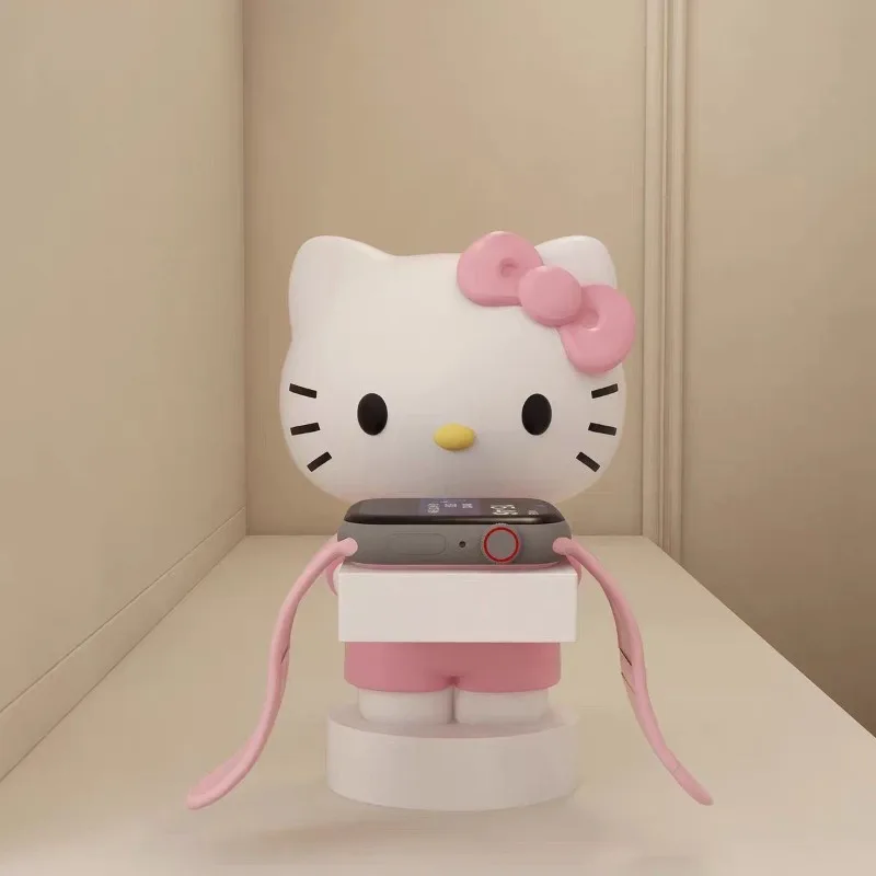 New Sanrio Hello Kitty Kawaii Anime Cartoon Watch Stand Base Wireless Charging Desktop Decorations Fashion Trend Girly Heart