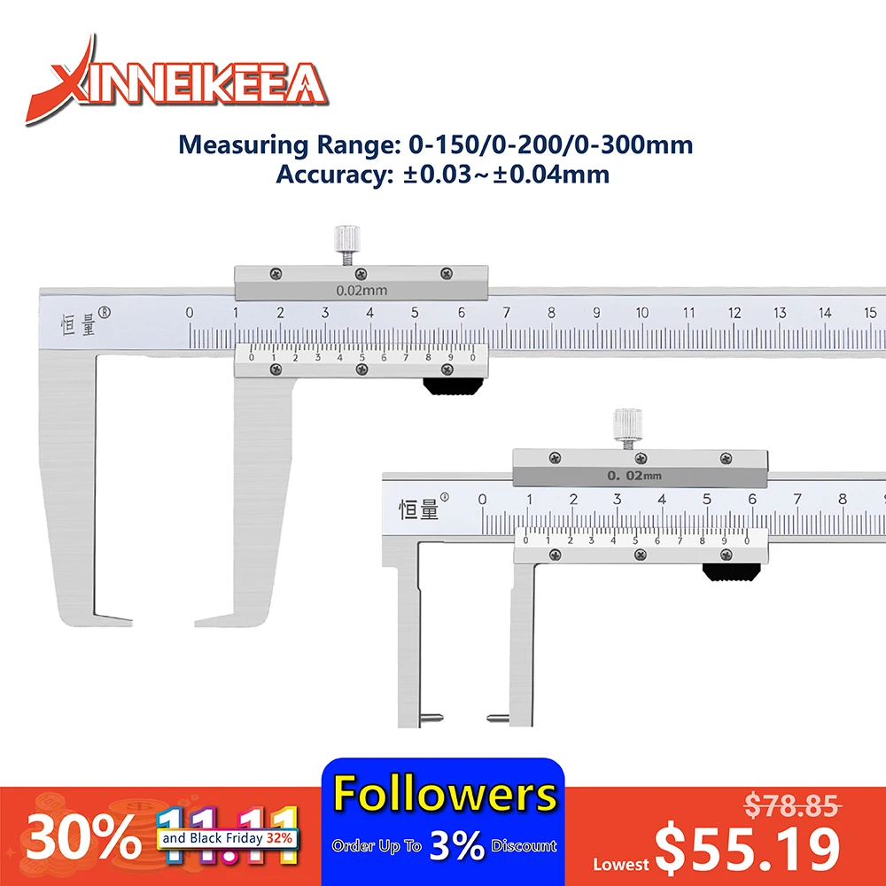 

0-150 0-200 0-300mm External Groove Measurement Vernier Caliper High Hardness Stainless Steel Cylindrical Head Flat Head Caliper