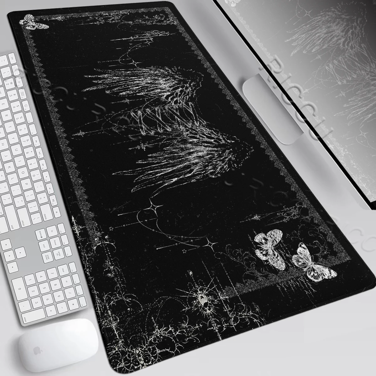Gothic Black Mousepad Anime Aesthetics Angel Wing Mouse Pad Office Accessories PC Gaming Keyboard E-Sports HD Printing Desk Mats