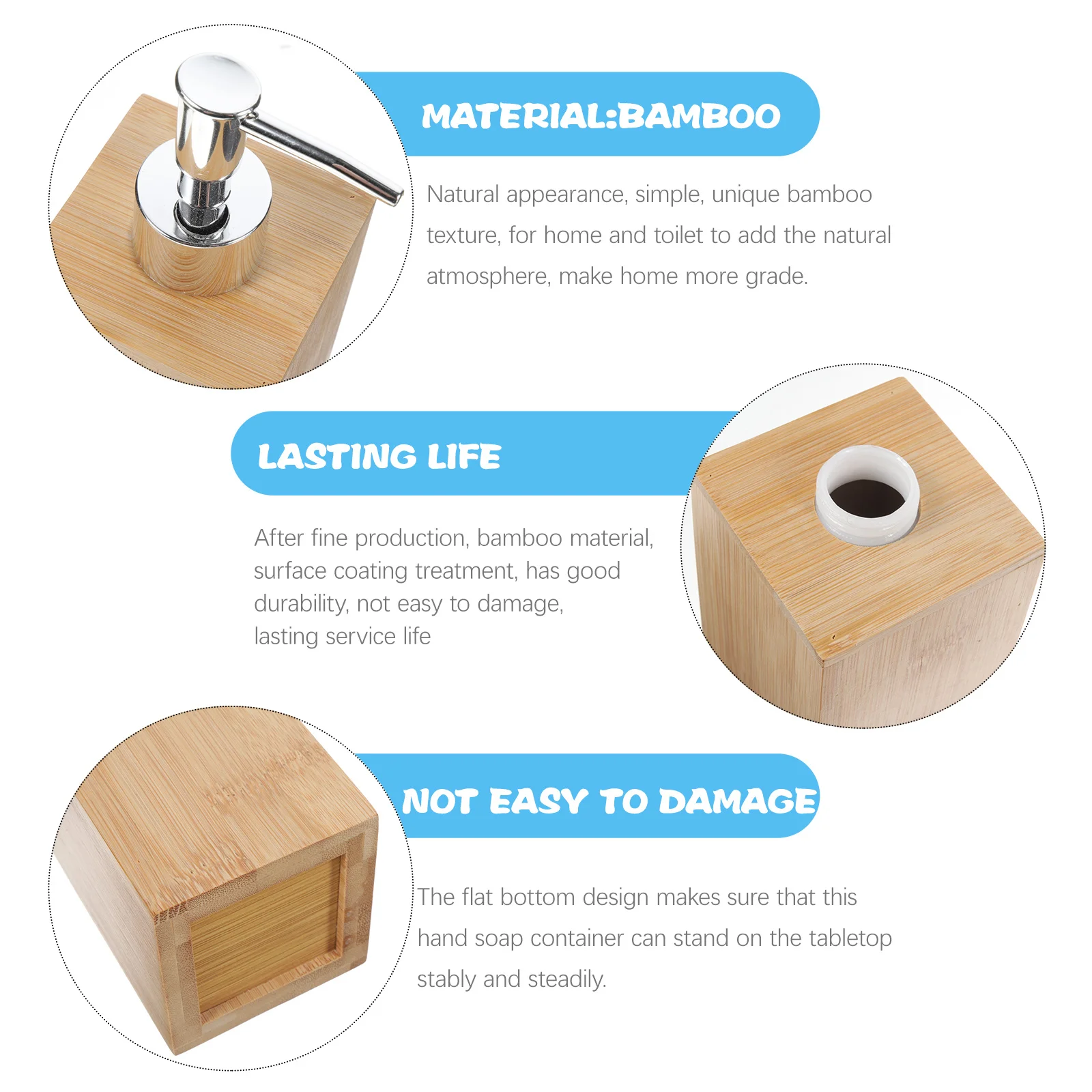 

Eco Friendly Bamboo Soap Dispenser Bottle Large Capacity Pump for Hand Soap Lotion Shampoo Bathroom Kitchen Countertop Storage