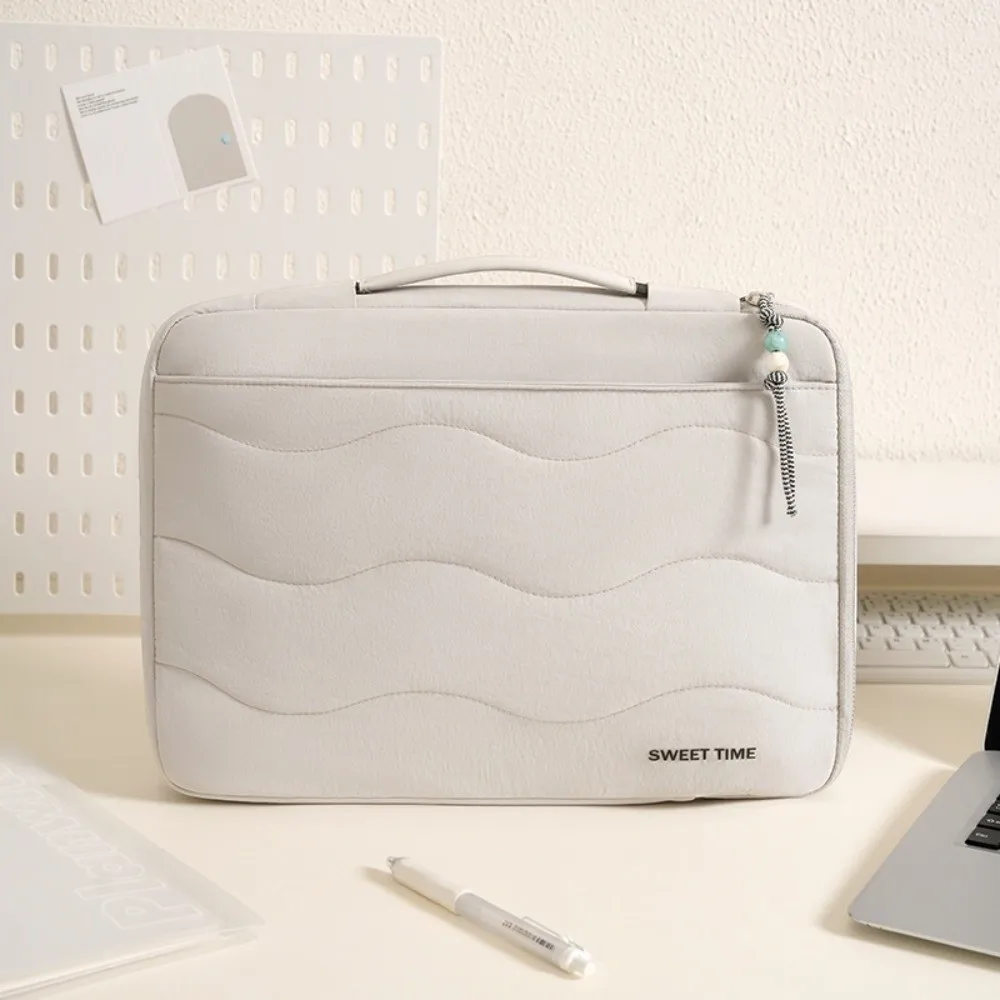 Quilted Laptop Carrying Case Portable Handle Thickened Lining Protective Laptop Bag Multi-Compartment Shockproof