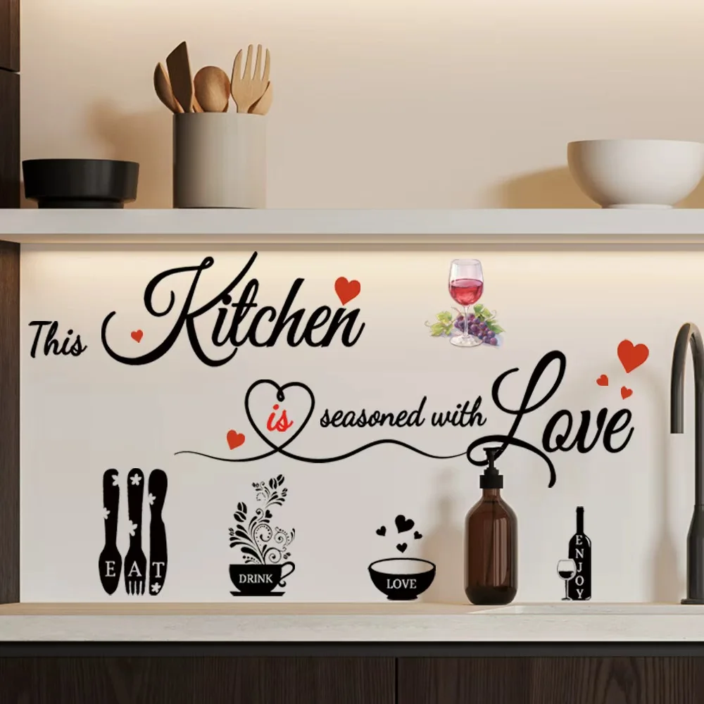 home decoration self adhesive love kitchen wall sticker removable kitchen wall art decal image 3