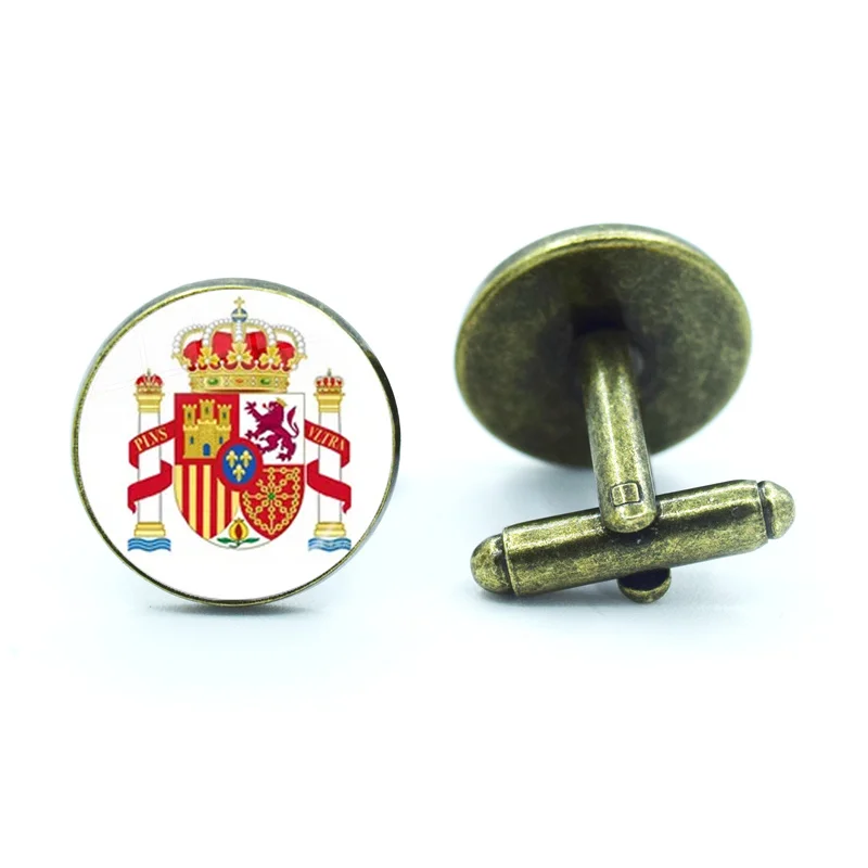 أزرار أكمام قميص زجاجي متعدد الطبقات للرجال ، أساور خريطة شعار إسبانيا ، أزرار أكمام فنية جديدة ، مصنوعة يدويًا