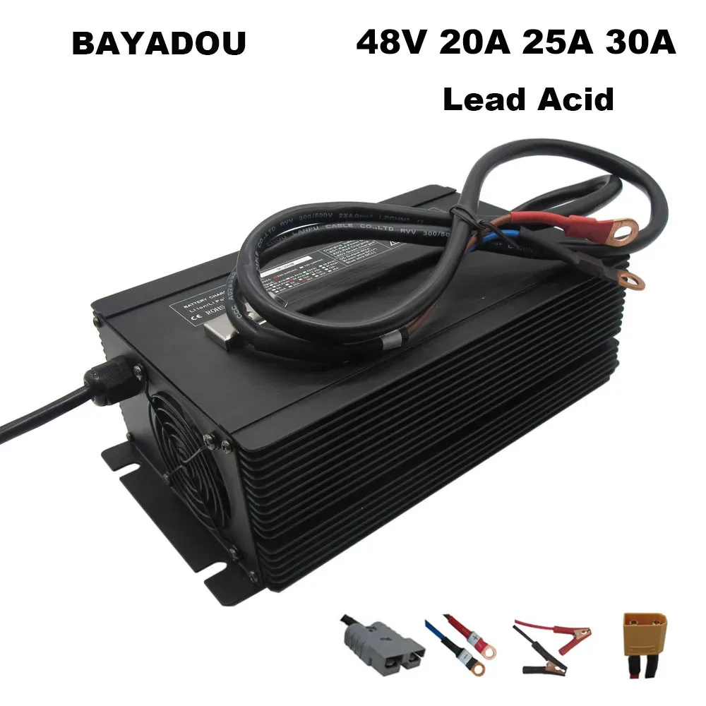 48 Volt 30A Lead Acid Motorcycle Fast Charger 48V 20A Lead-Acid RV EV Golf Cart Club Car Folklift Battery Charger Copper Nose M8