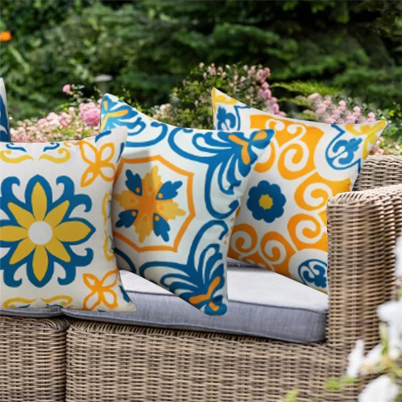 【Loja agora】conjunto de 4 capas de almofada impermeáveis ao ar livre 18 polegadas x 18 polegadas mandala flor decorativa capas de almofada estilo boêmio geométrico