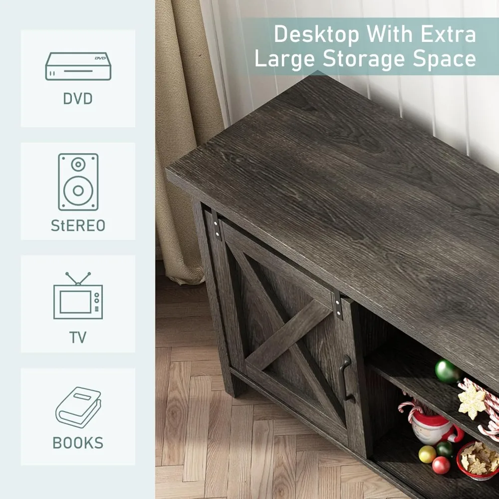 Porta TV rustico con 58 ante scorrevoli per fienile per TV 55-70 - Centro di intrattenimento in legno con ripiani regolabili