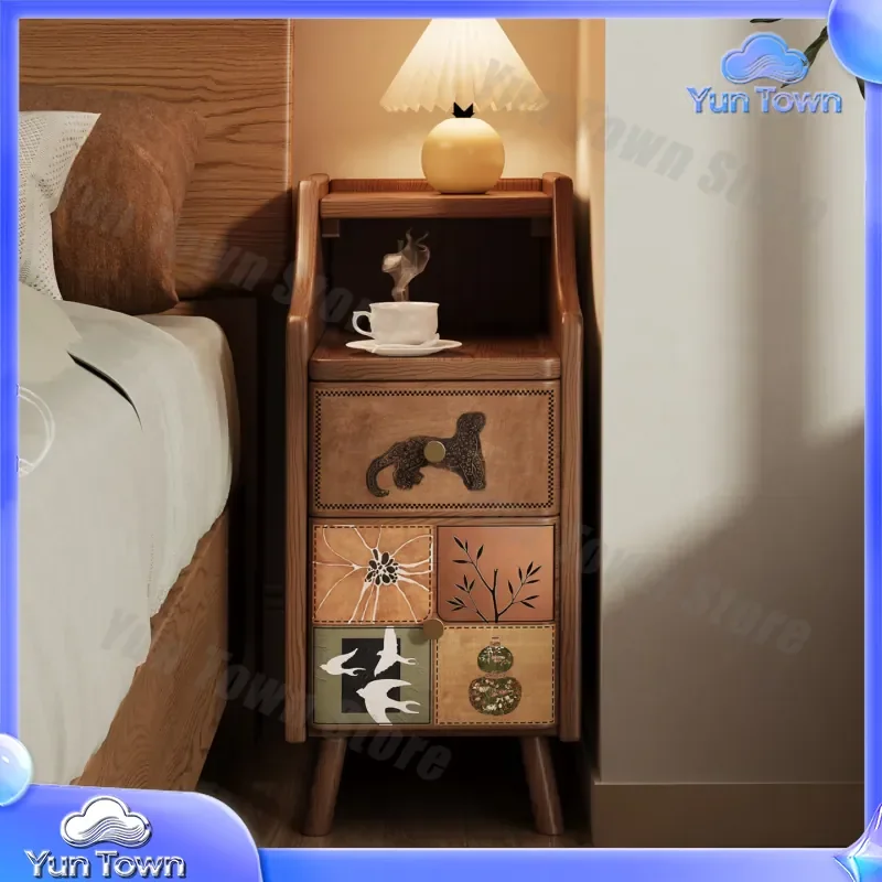 Solid Wood Bedside Table for Walnut Color 20cm Ultra Narrow Side Table for Small Space Living Room Bedroom Antique Crevice