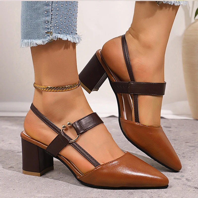 

Женские босоножки на высоком каблуке с острым носком, дизайнерская модная обувь на массивном каблуке, летнее платье, элегантные женские туфли-лодочки, 2021, пляжные женские туфли Zapatos