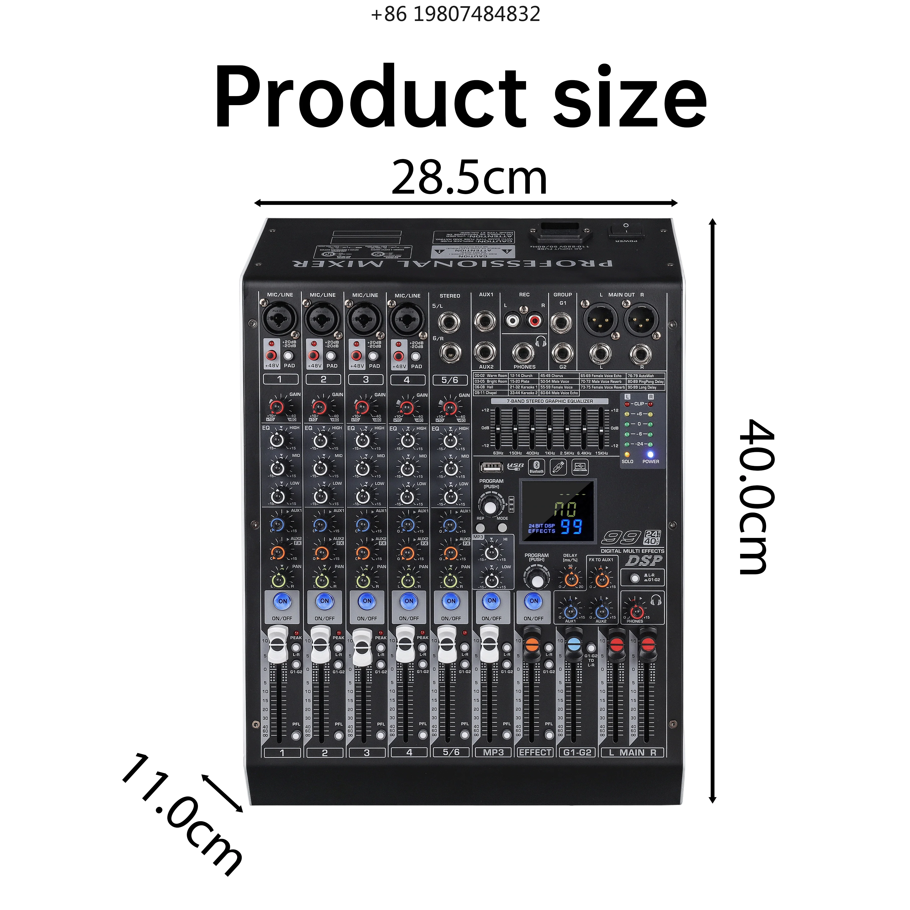 

99 DSP Effects Console for Live Stage Professional DX-6 Audio Mixer 6 Channel with 2 Groups,