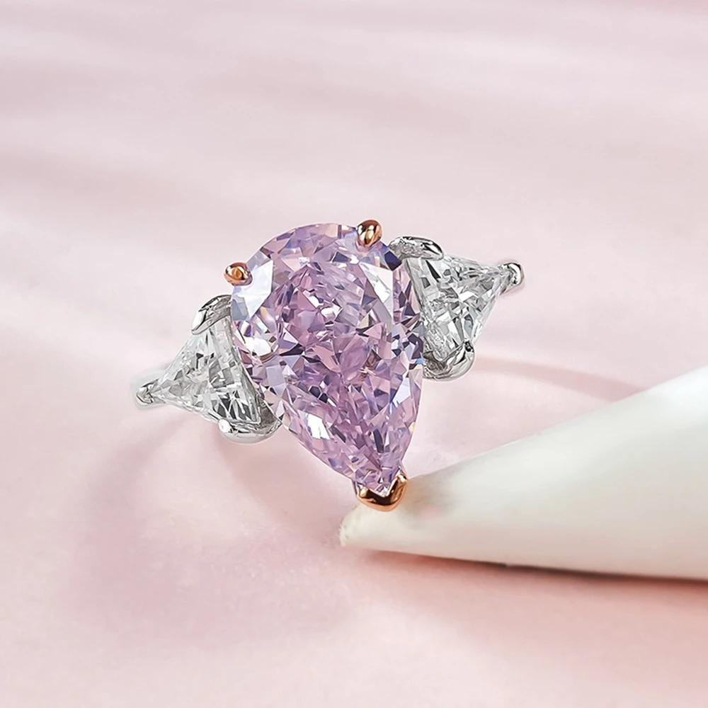 Wong Rain 925 Sterling Silver 8*12MM Crushed Ice Cut Lab Sapphire High Carbon Diamond Gems Water Drop Ring Wedding Party Jewelry