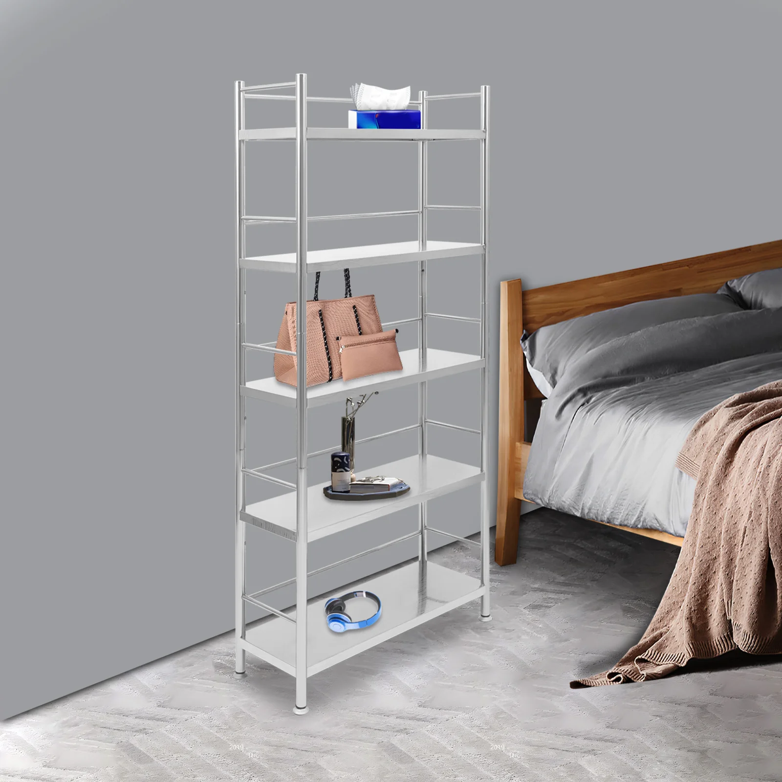 

Modern Stainless Steel Shelf Storage Rack 5-tier Free Standing Storage Rack