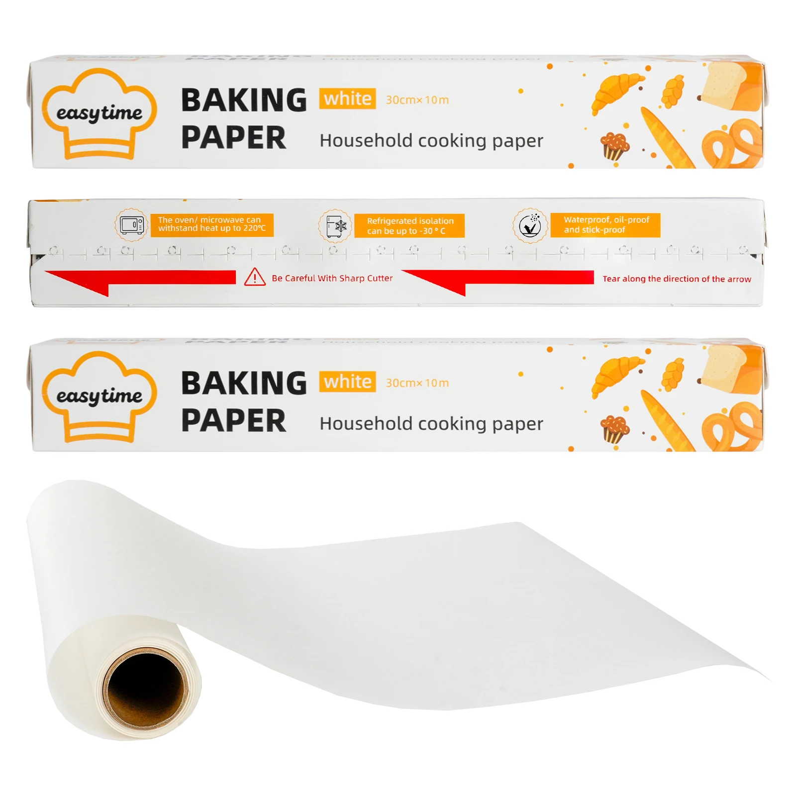 Rouleau de papier blanc résistant à l'huile, feuilles de cuisson prédécoupées pour la cuisson, grillades, friteuse à Air, cuisson à la vapeur, fourniture de cuisine pour pain, Cupcakes