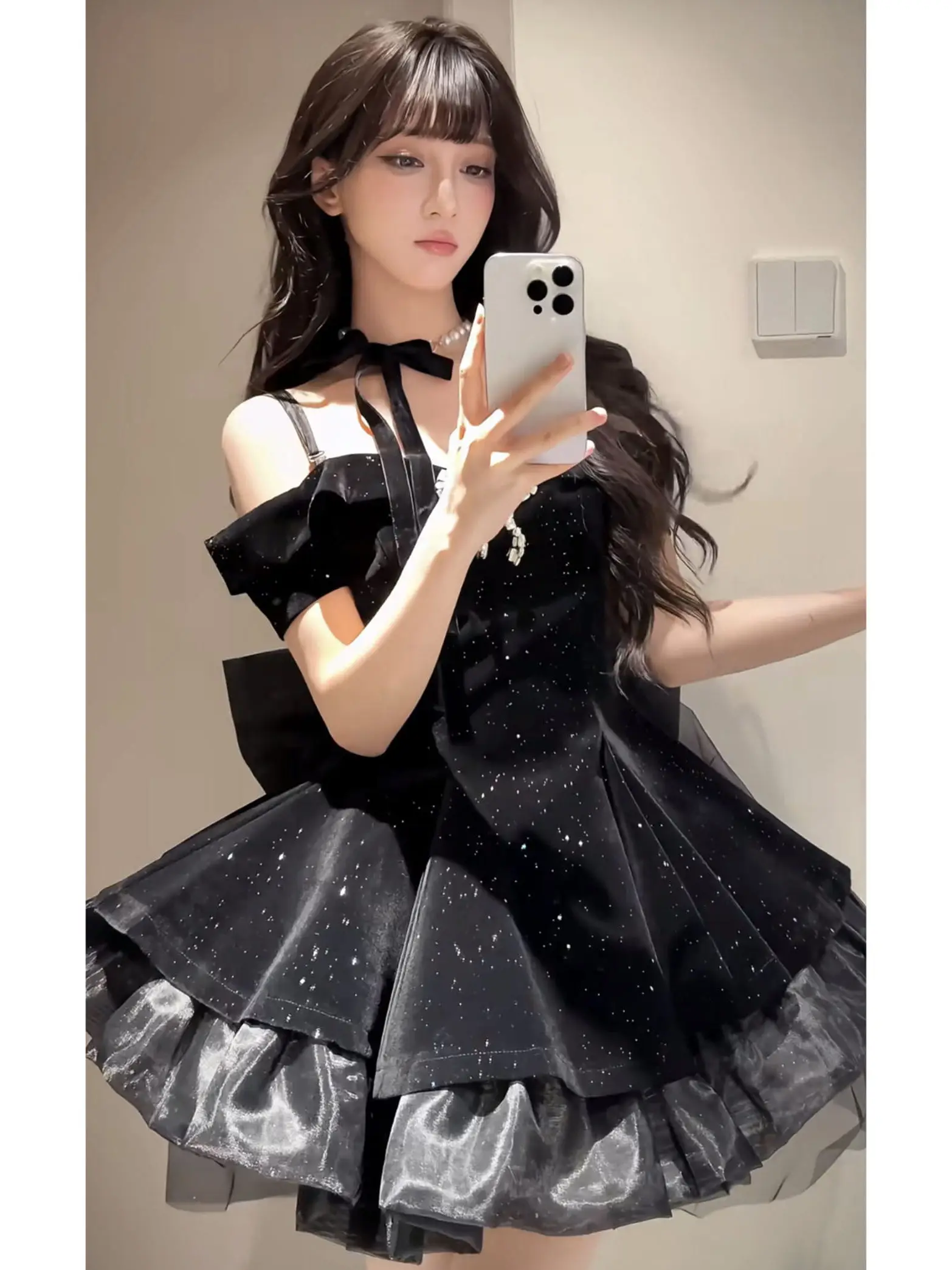 Schwarzes französisches Vintage-elegantes Kleid für Damen, Gothic, schulterfrei, Retro, Y2k-Minikleid, weibliche Fee, Geburtstagsfeier, schicke Outfits 2025,