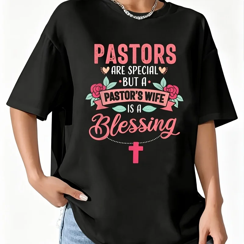 Pastor's Wife Blessing Humorous Christian Graphic Women's 100% Cotton T-Shirt Fun Print Short Sleeve Top Casual Round Neck Tee S-5Xl