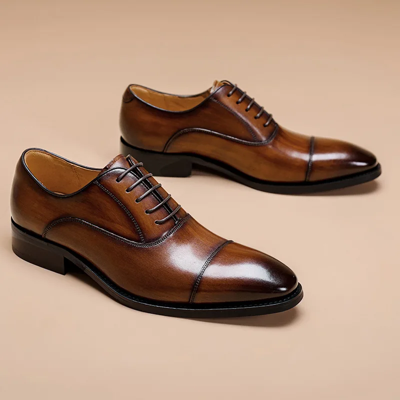 

British Style Mens Oxfords Shoes Luxury Genuine Leather Handmade Quality Comfortable Autumn New Retro Lace Up Dress Shoes Man