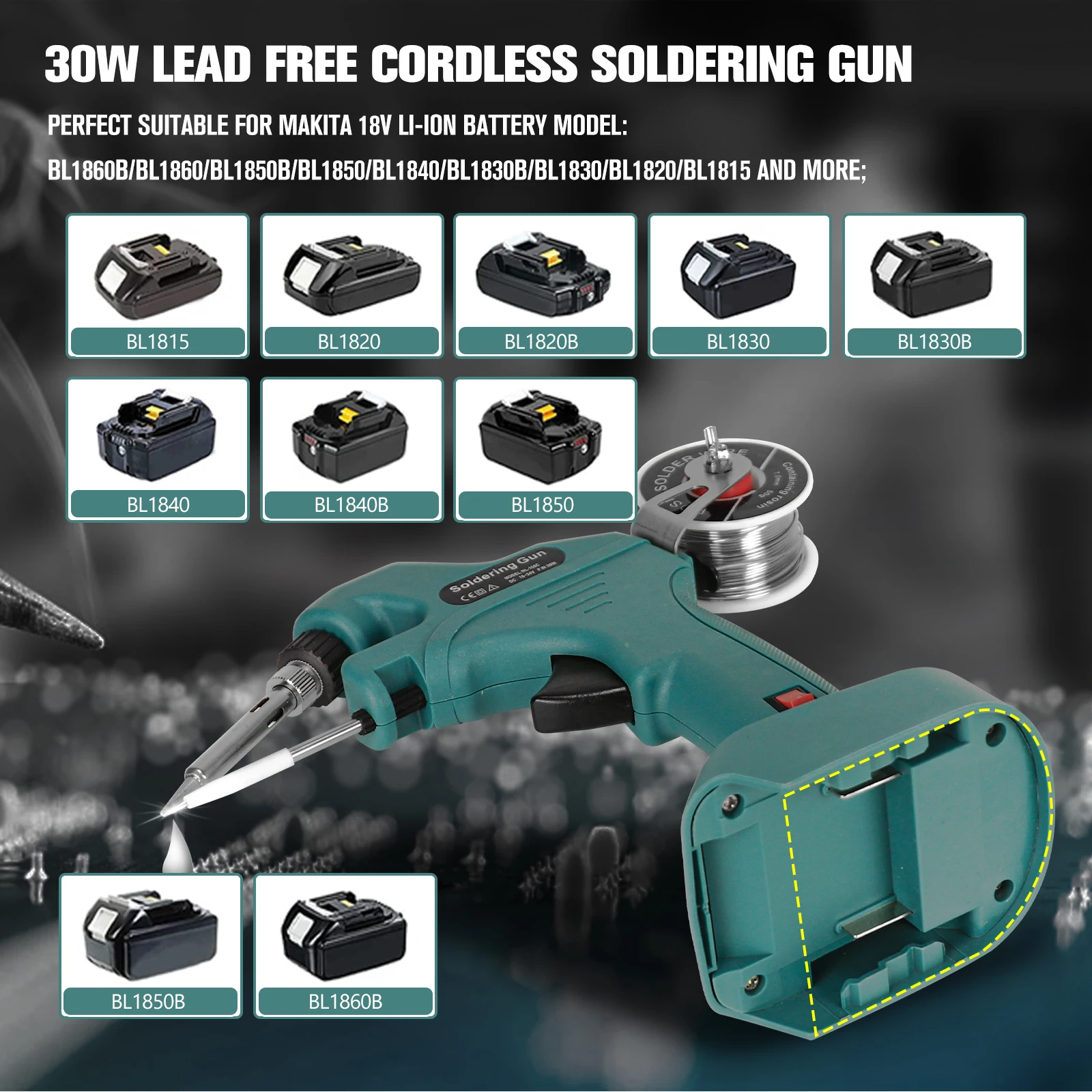 ชุดเครื่องเชื่อมเหล็กไร้สาย30W สำหรับแบตเตอรี่ Makita 18V Li-ion 30S อุ่นเร็วพร้อมปลายบัดกรีและลวดบัดกรี (ไม่มีแบตเตอรี่)