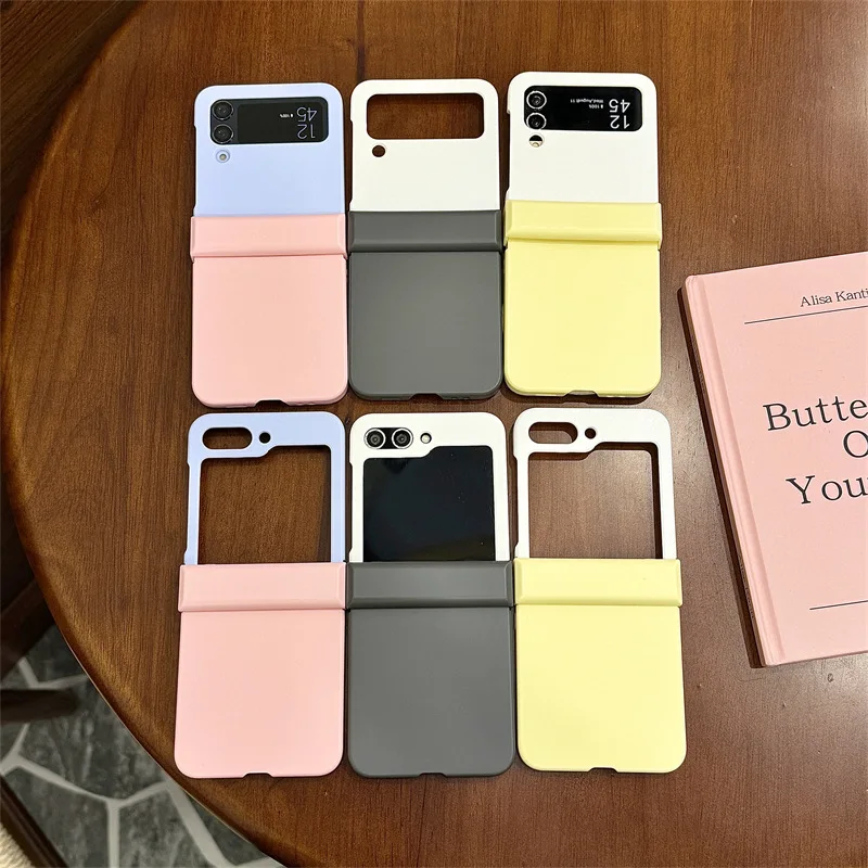 

White Pink Yellow Black Phone Case For Samsung Galaxy Z Flip 7 6 5 4 Protective Back Cover For ZFlip5 ZFlip6 ZFlip7 Case Shell