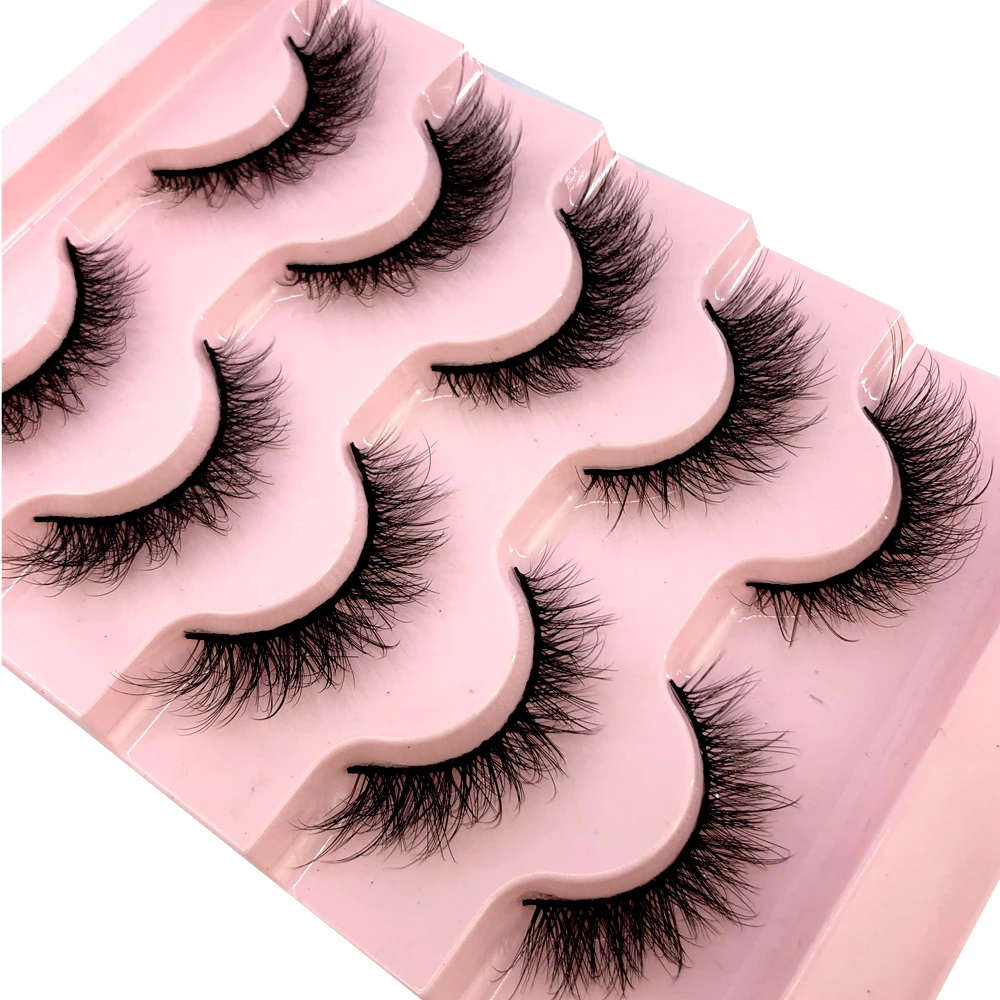 AMSDCN 5 Paar natürliche 3D-Nerzfell-Wimpern, Make-up-Set, Nerzfell-Wimpernverlängerung, kurze falsche Wimpern, unordentliche Nerz-Wimpern