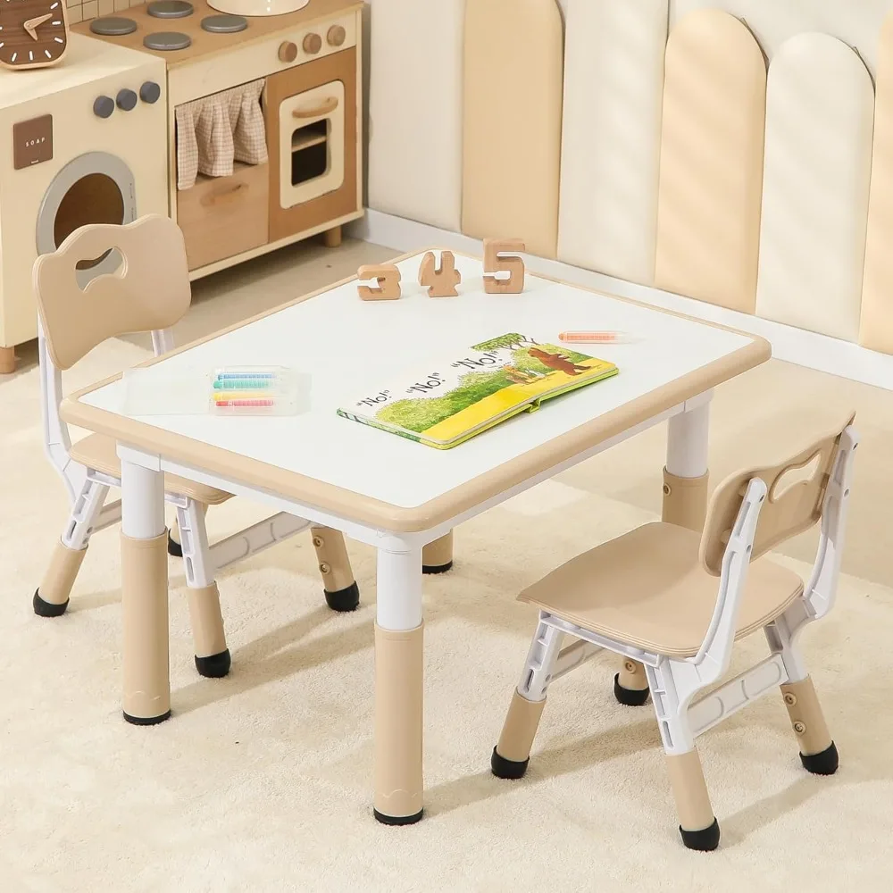 

Tables and 2 Chairs, Height-Adjustable Kids Table and Chairs Set, 31.5''L X 23.6''W Children Activity Table