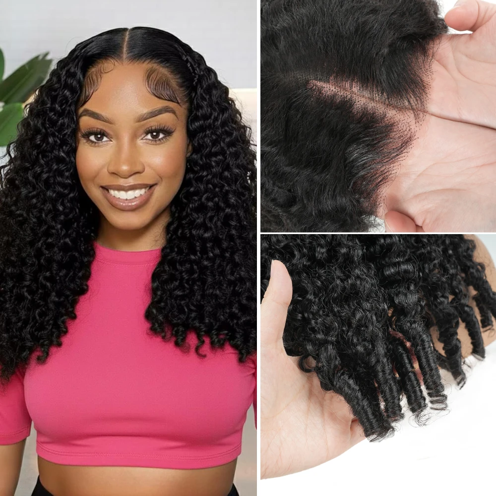 

Парики из бирманских вьющихся человеческих волос 7x6 Wear And Go, бесклеевой парик с застежкой на кружево, плотность 220%, предварительно выщипанные парики спереди, глубокий пробор