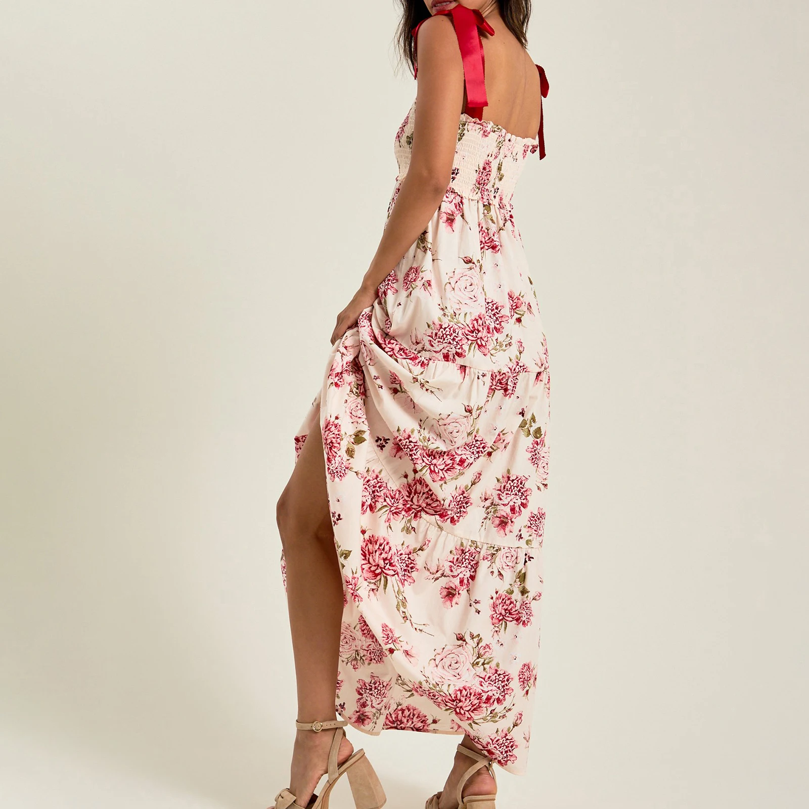 Vestido largo de verano con tirantes finos para mujer, vestido sin mangas con espalda descubierta y estampado de flores