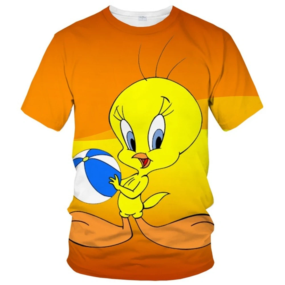 Hot selling summer fashion trend T-shirt 3D printed cute little duck print pattern casual and comfortable round neck top