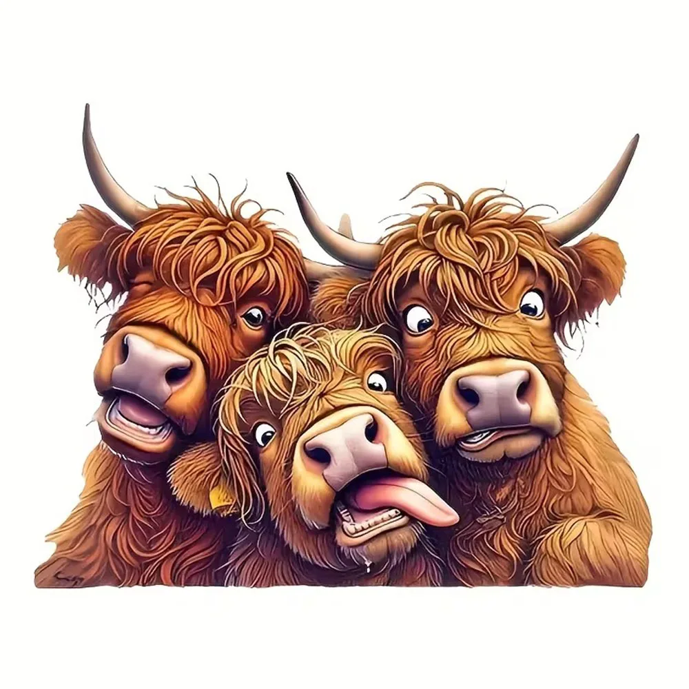 Three Fun and Cute Scottish Highland Cow Decals, Waterproof Vinyl Stickers for Car, Laptop,Trucks, Wall and Glass Surface